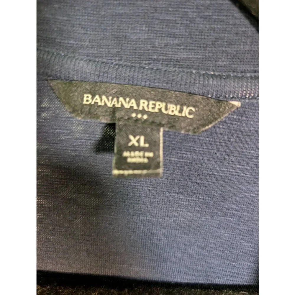 Banana Republic Men Polo Shirt Blue Vintage Large Short Sleeve Rayon Summer Men'